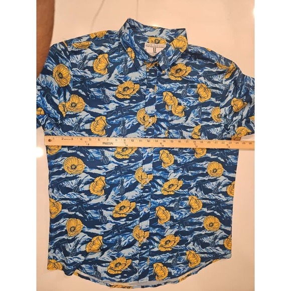 Savage Tacticians Floral Button Shirt Grenade Gun Blue Yellow Men's XL - Picture 7 of 8